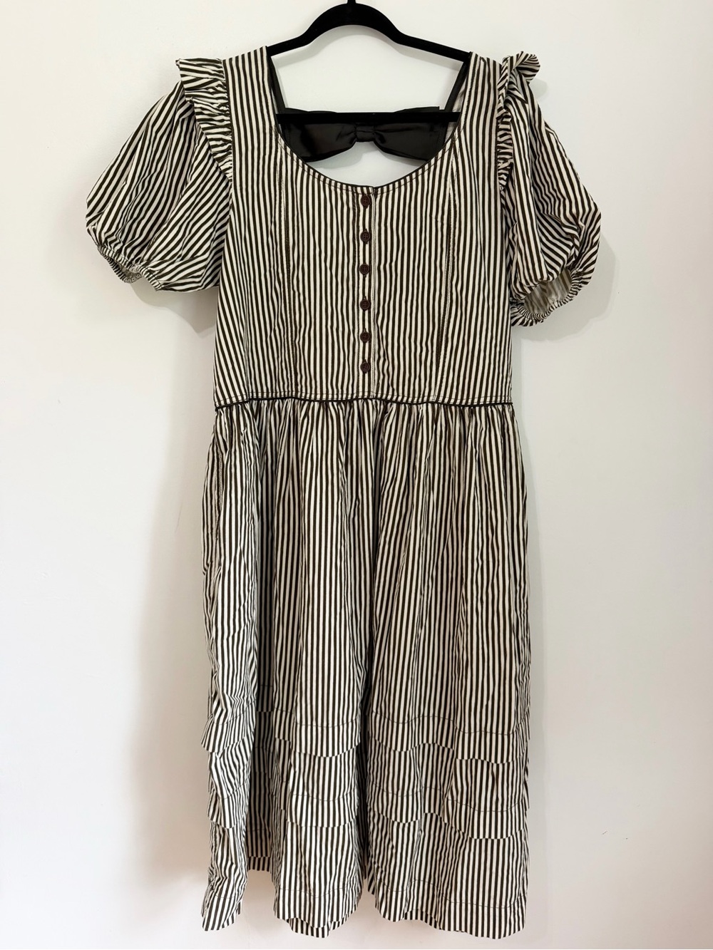Free People Collier Cord Midi Dress Striped Printed Back Bow Scoop Neck M